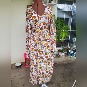 Joanie Clothing Kitchen Print Vibrant Long Sleeve Dress with Colorful Print